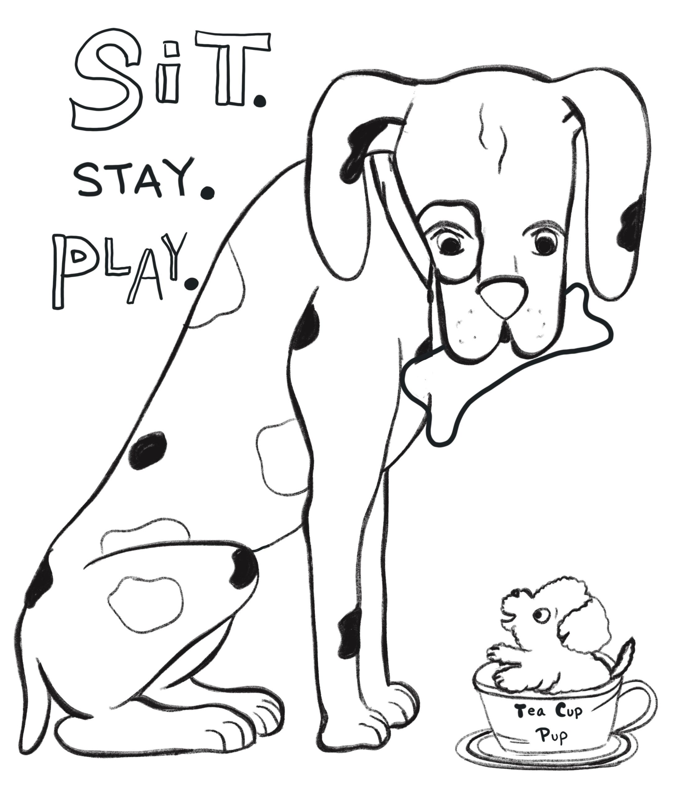 sit stay play - a drawing to color in by Aimee Haburjak
